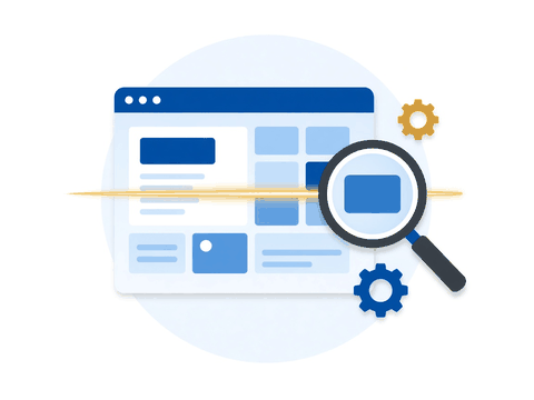Illustration: a web page being scanned under a magnifying glass